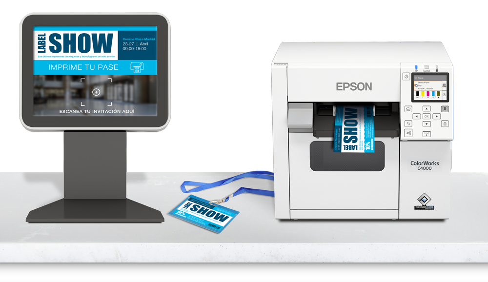 Epson CW C4000 Color Inkjet Label Printer Printing Trade Show Badges