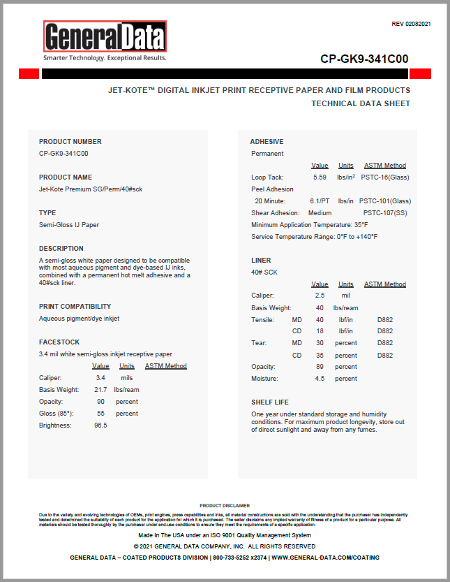 Jet-Kote CP-GK9-341C00 Technical Data Sheet