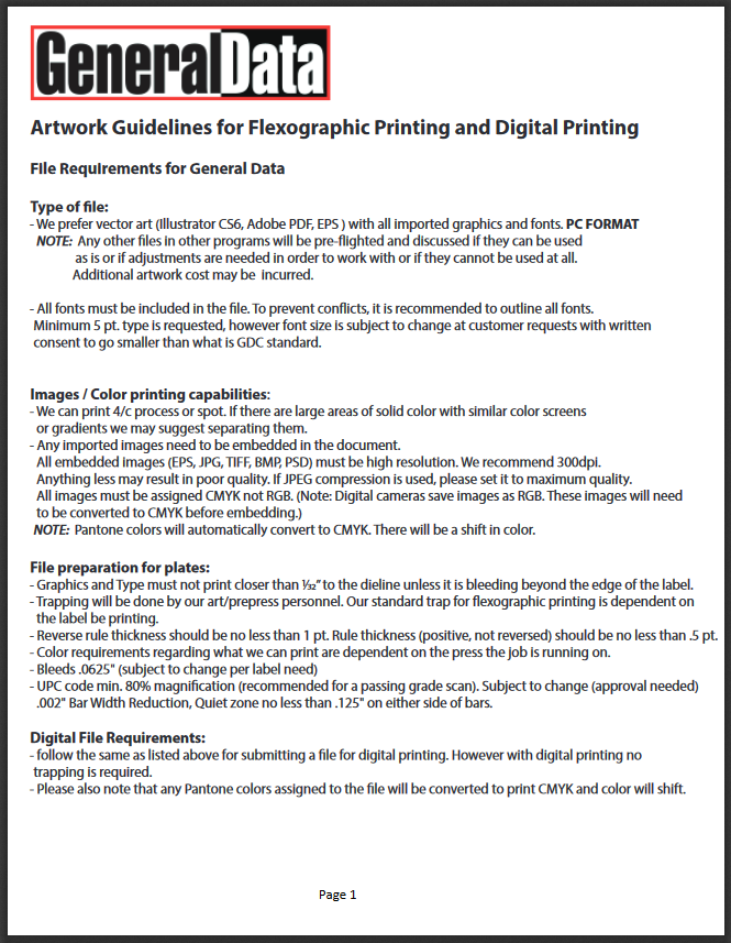 Customer Artwork Submission Guidelines For Labels
