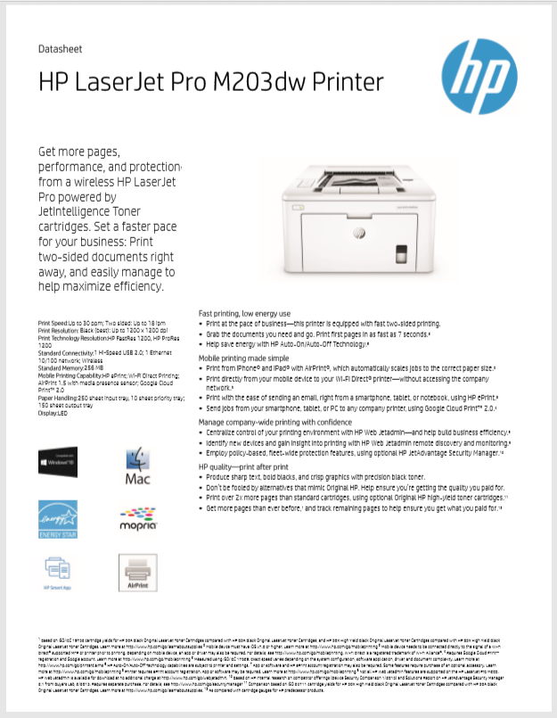 Calma pensión Dependiente HP M203dw Monochrome Printer Product Brochure | General Data Company, Inc.