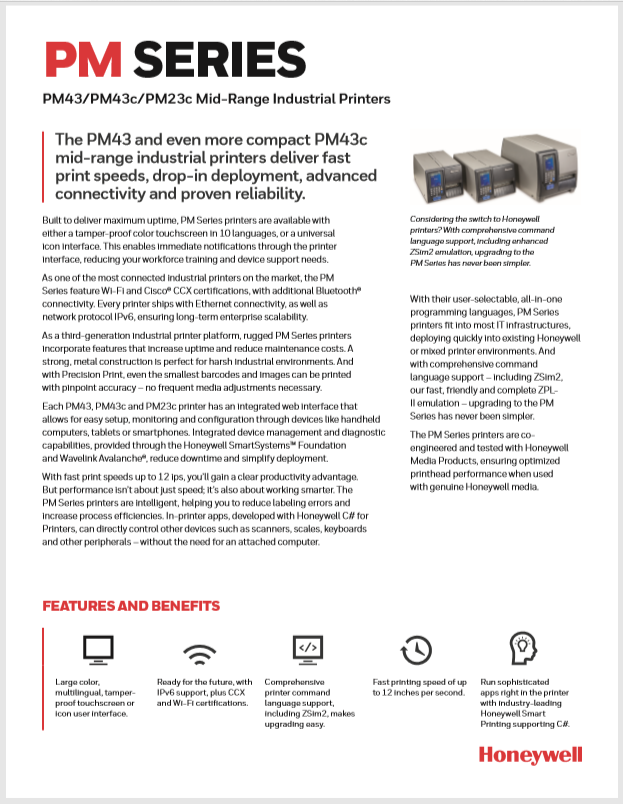 Honeywell PM43 Product Brochure General Data