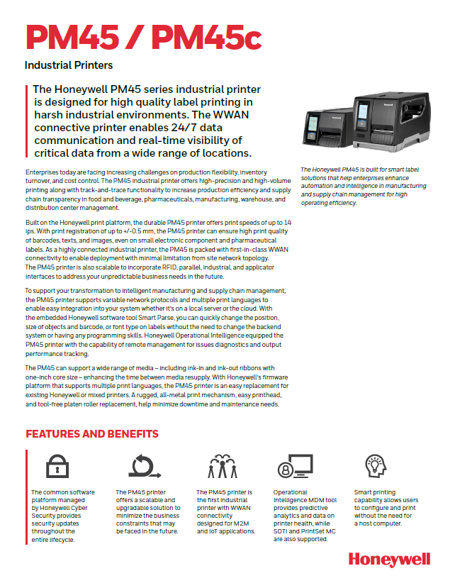 Honeywell PM45 Printer Product Brochure