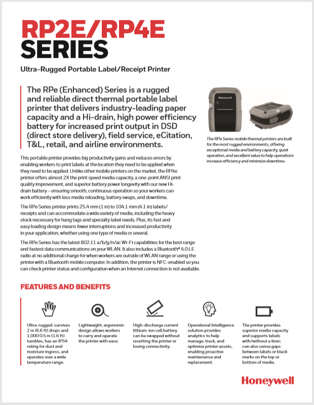 Honeywell RP4 Product Brochure General Data Honeywell RP4 Product Brochure General Data