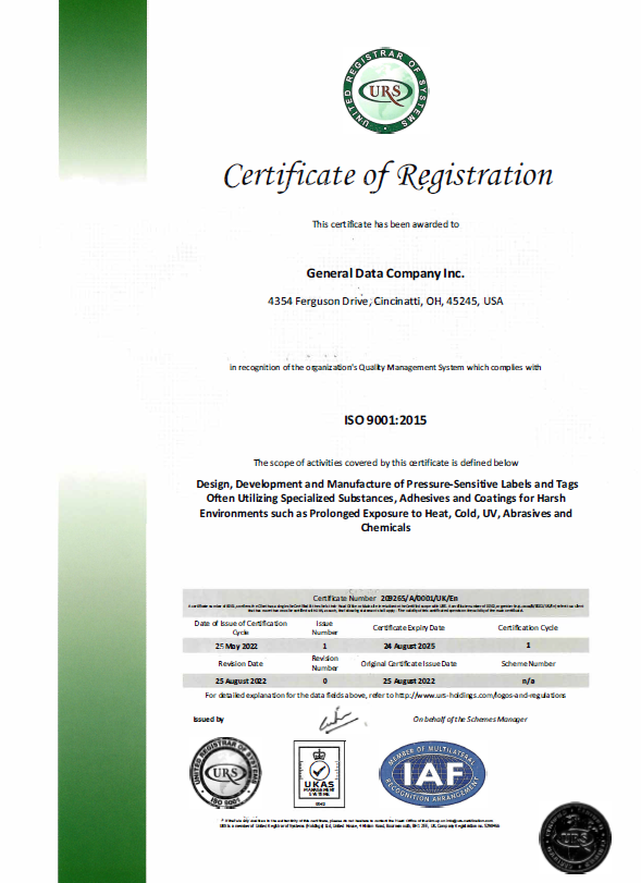 General Data ISO 9001 Certificate of Registration - Ferguson Facility