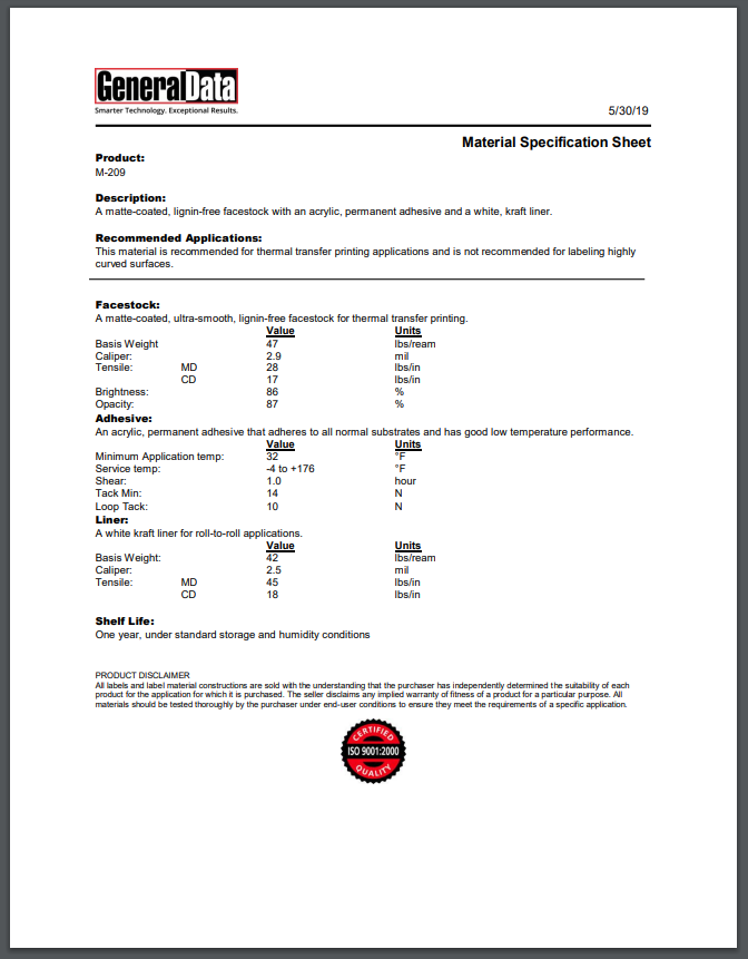 m 01 specification