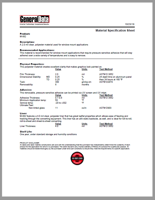M-882 Material Specification Sheet