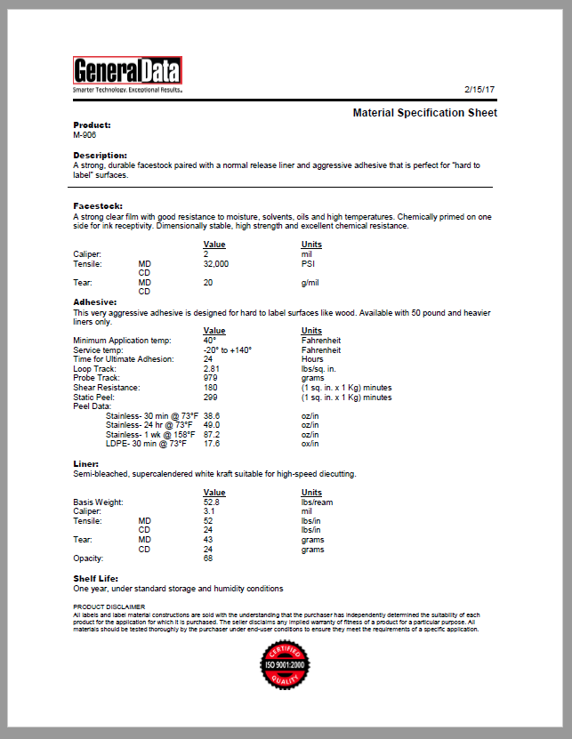 M-906 Material Specification Sheet