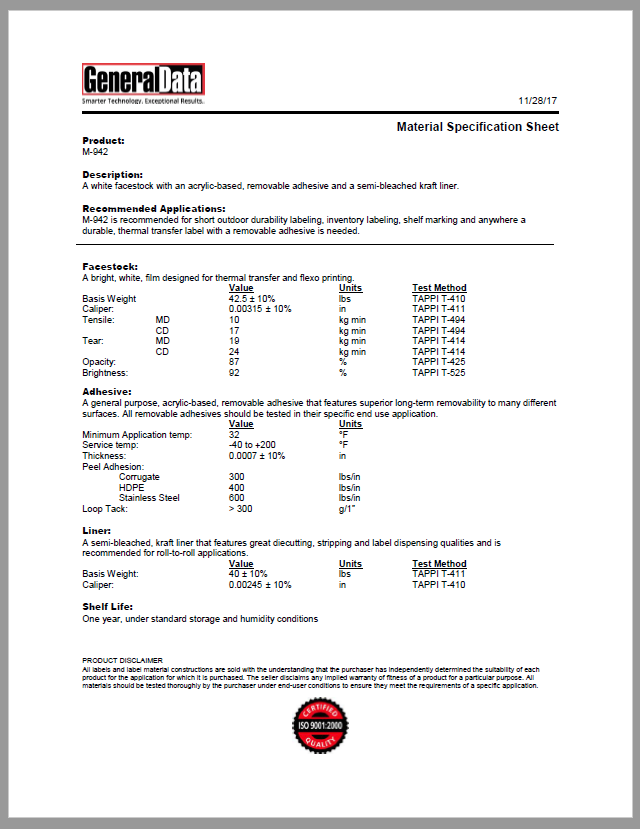 M-942 Material Specification Sheet