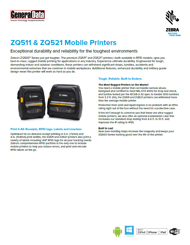 Zebra ZQ500 Series Printers Product Brochure