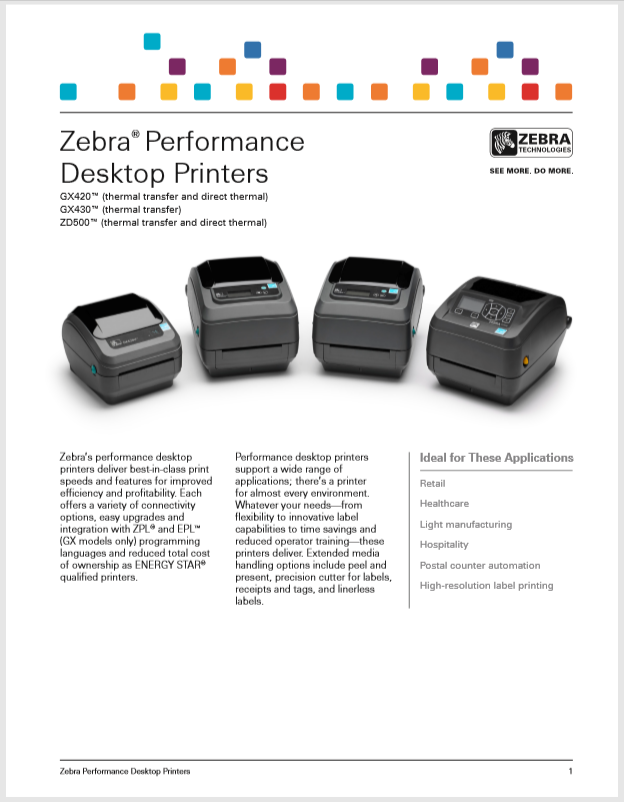 Zebra ZD500 Product Brochure General Data