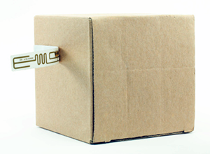 RFID label applied to a box