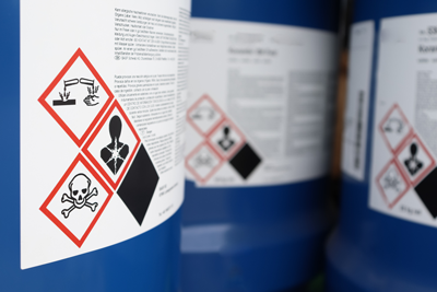 Chemical drum label with pictograms
