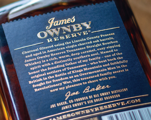 James Ownby Reserve Tennessee Straight Bourbon Whiskey - Back Label Detail