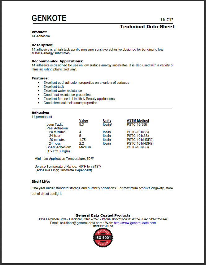 14 Adhesive Technical Data Sheet