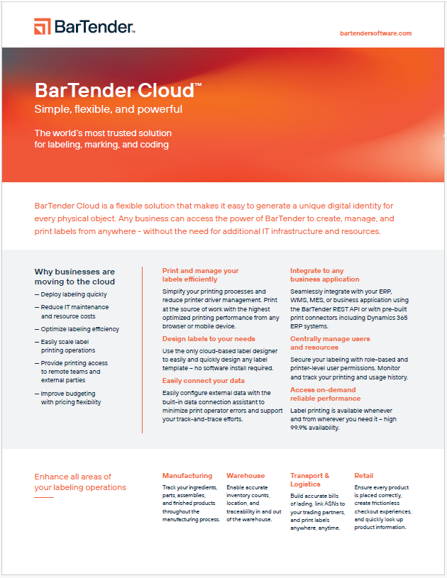 BarTender Cloud Product Brochure
