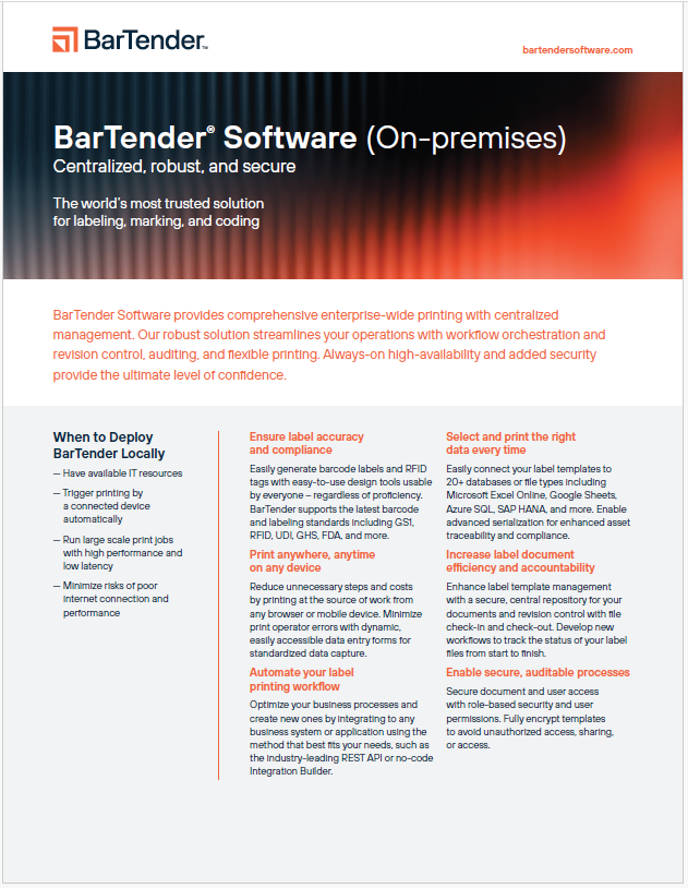 BarTender On Premises Software Product Brochure
