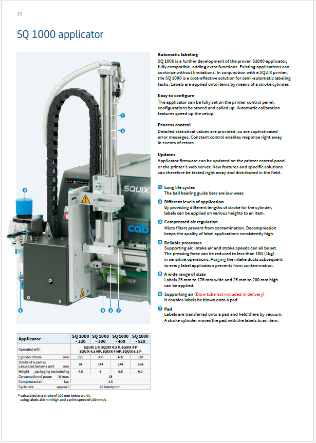 cab SQ 1000 Label Applicator Product Brochure
