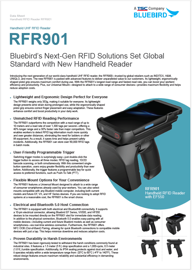 Bluebird RFR901 RFID Sled Product Brochure