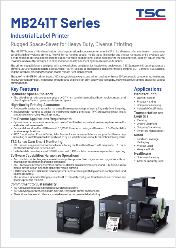 TSC MB241T RFID Printer Product Brochure