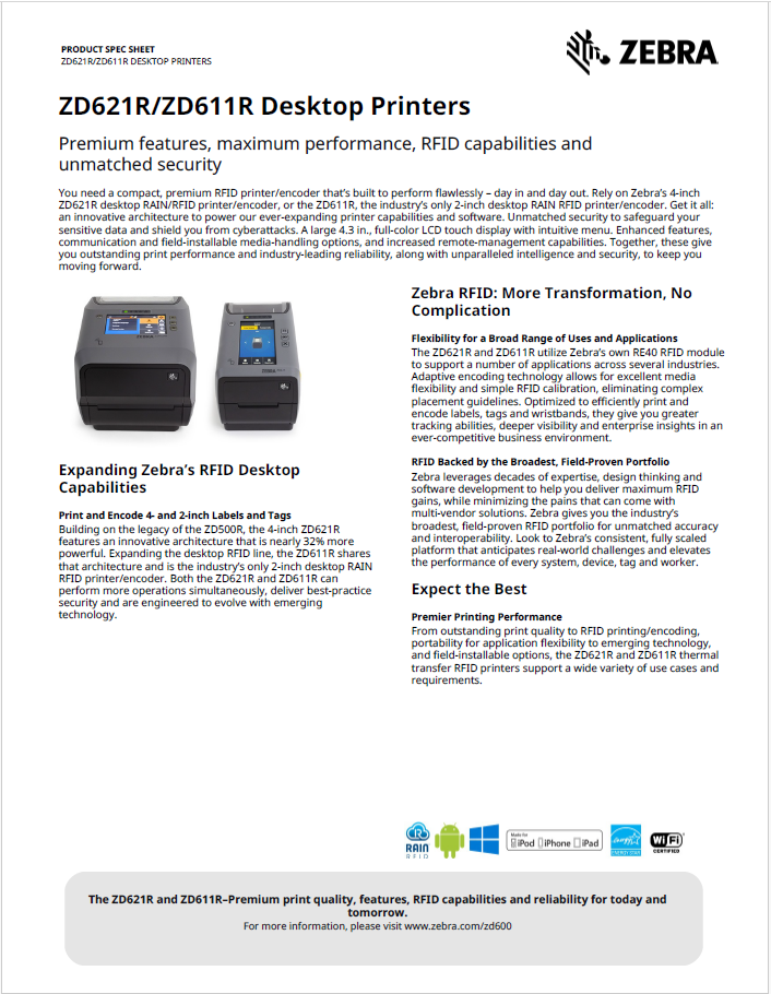 ZD621R/ZD611R Desktop RFID Printers
