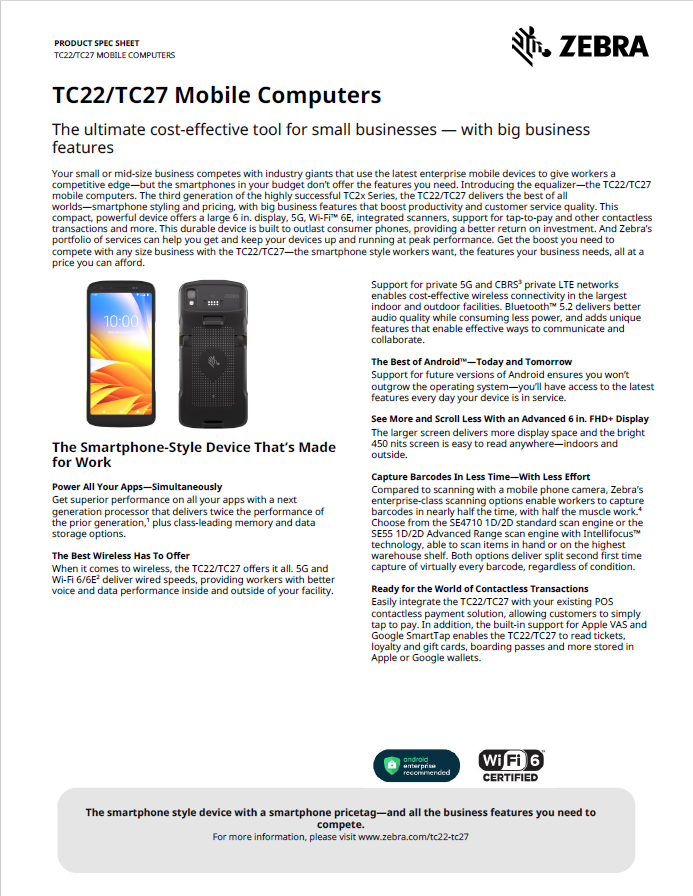 Zebra TC22 Mobile Computer Brochure