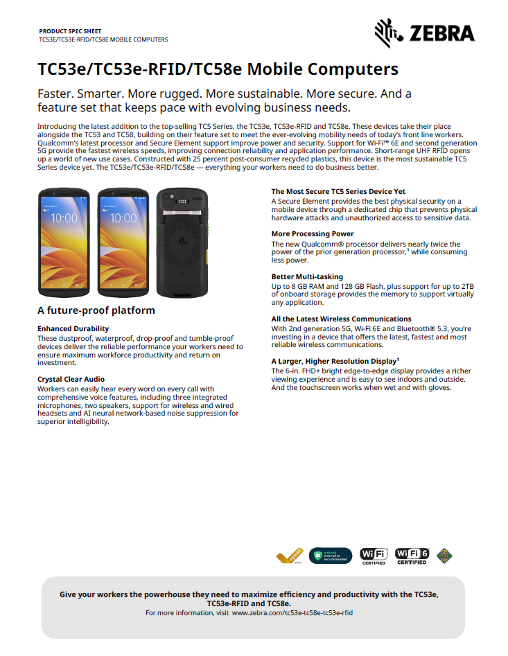 Zebra TC53 TC58 Mobile Computers Brochure