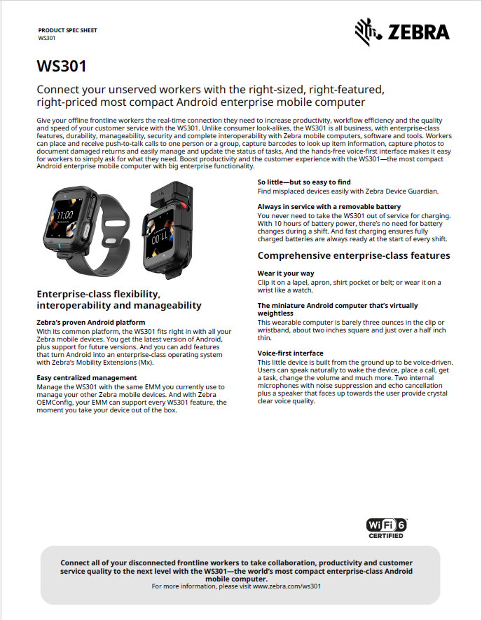 Zebra WS301 Product Brochure