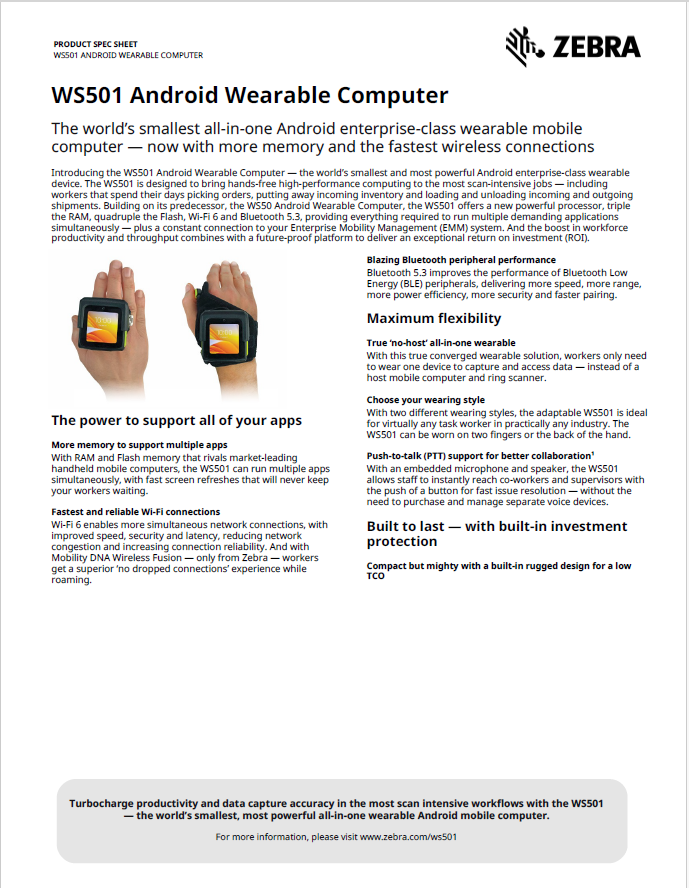 Zebra WS501 Android Wearable Computer Brochure