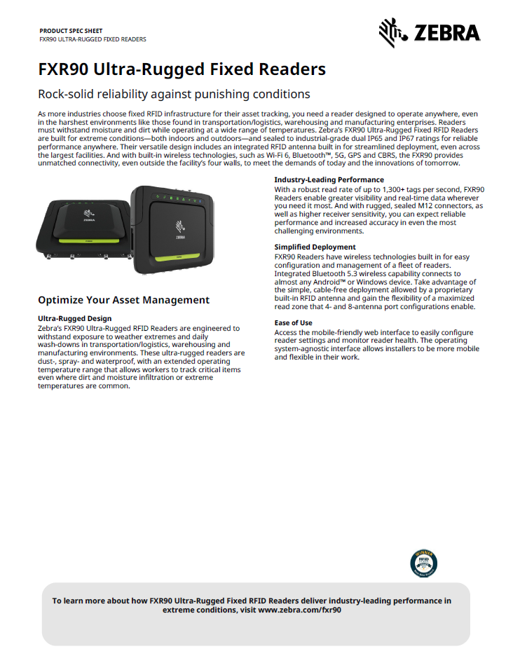 Zebra FXR90 Fixed RFID Reader Brochure