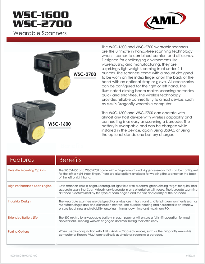 AML WSC Wearable Ring Scanners Product Brochure