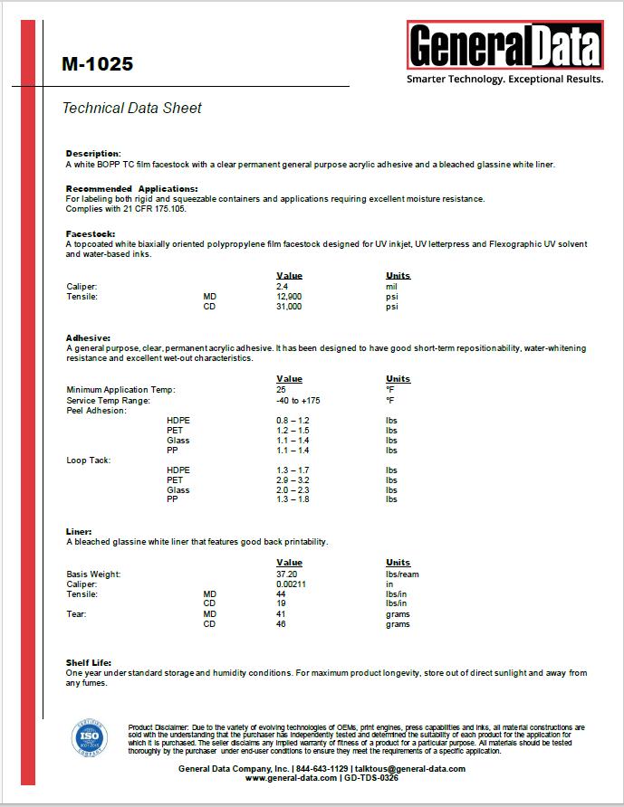 M-1025 Technical Data Sheet