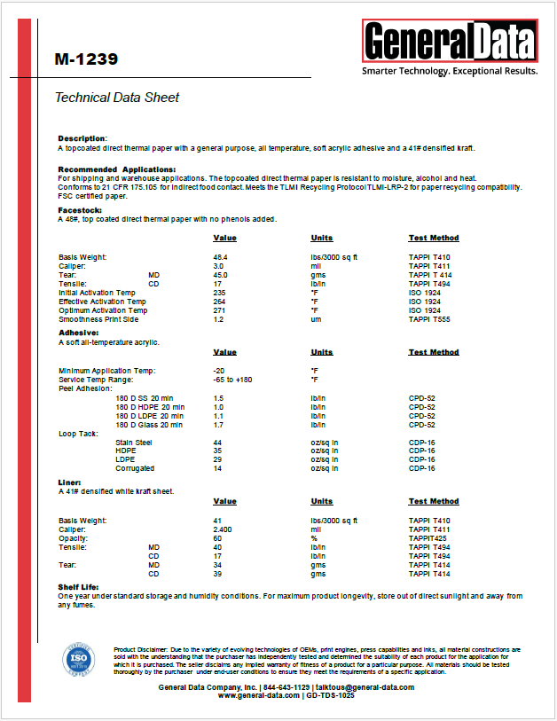 M-1239 Technical Data Sheet