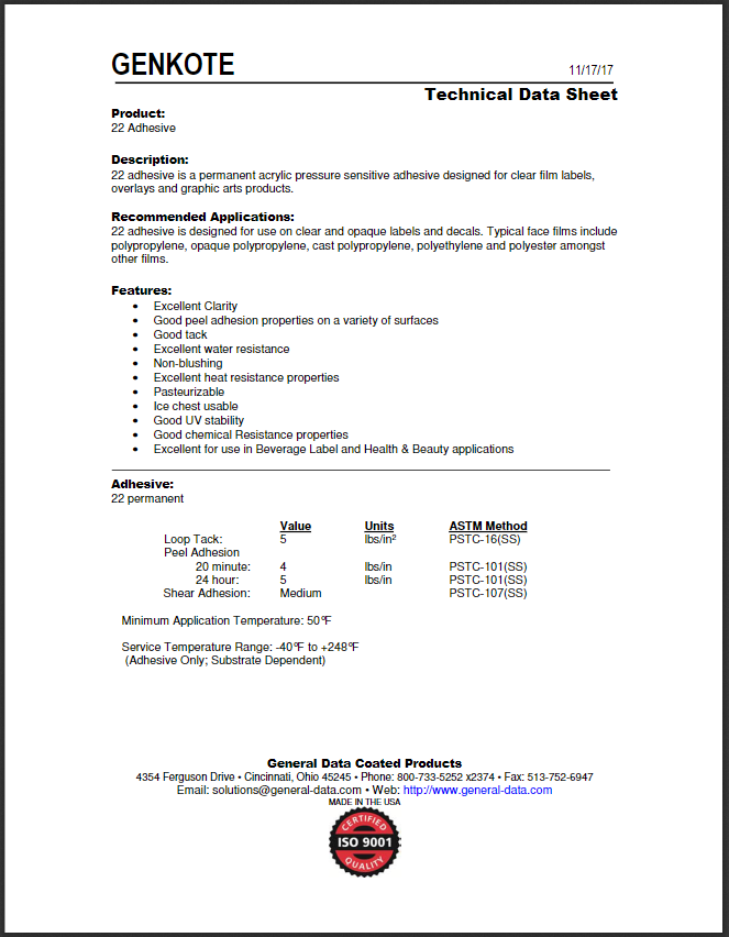 22 Adhesive Technical Data Sheet