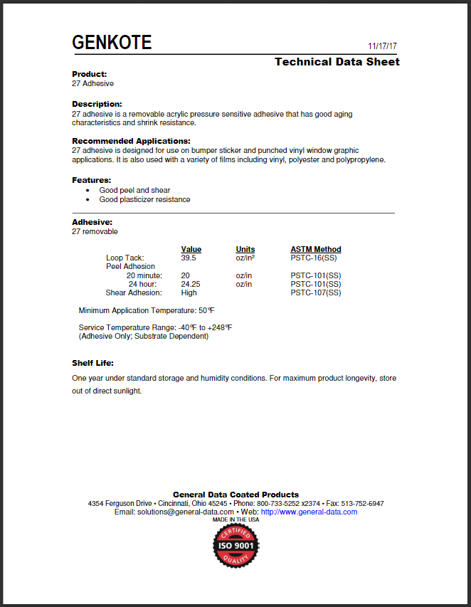 27 Adhesive Technical Data Sheet