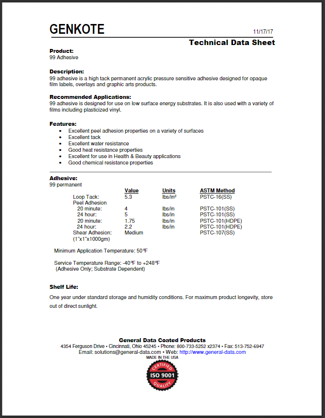 99 Adhesive Technical Data Sheet