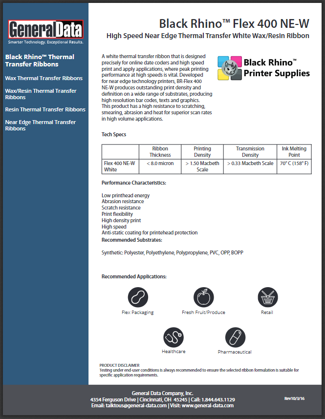 BR-FLEX 400 NE-W Thermal Transfer Ribbons Product Brochure