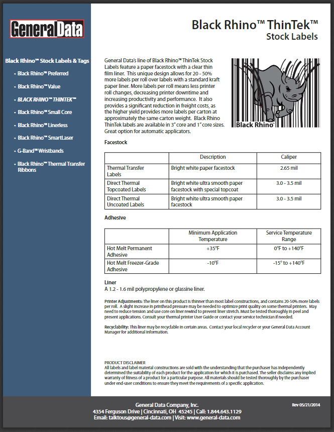 Black Rhino ThinTek Labels Product Brochure