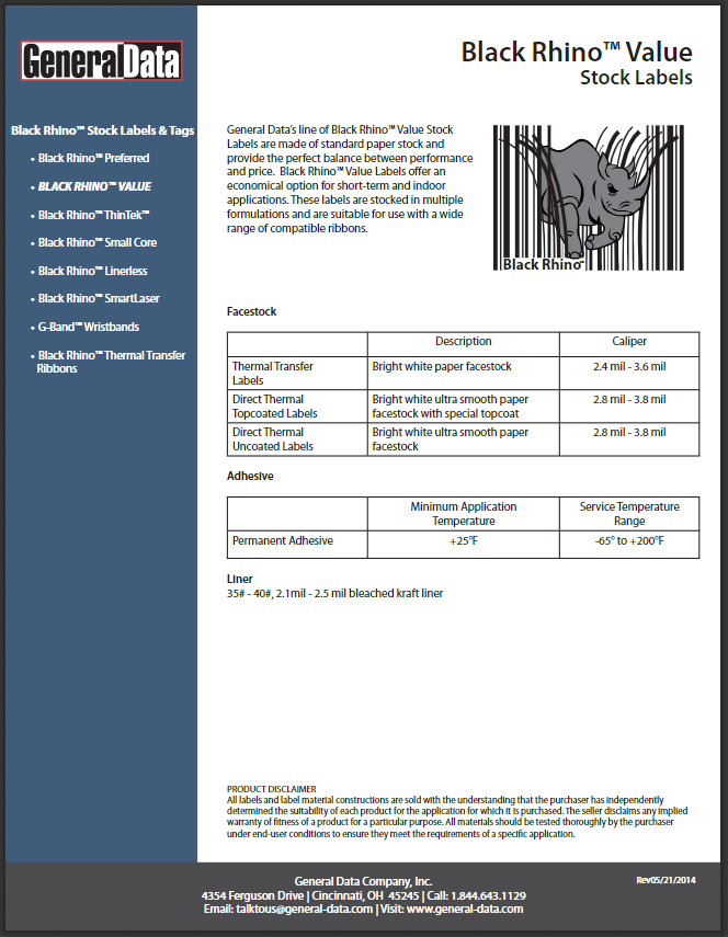 Black Rhino Value Labels Product Brochure