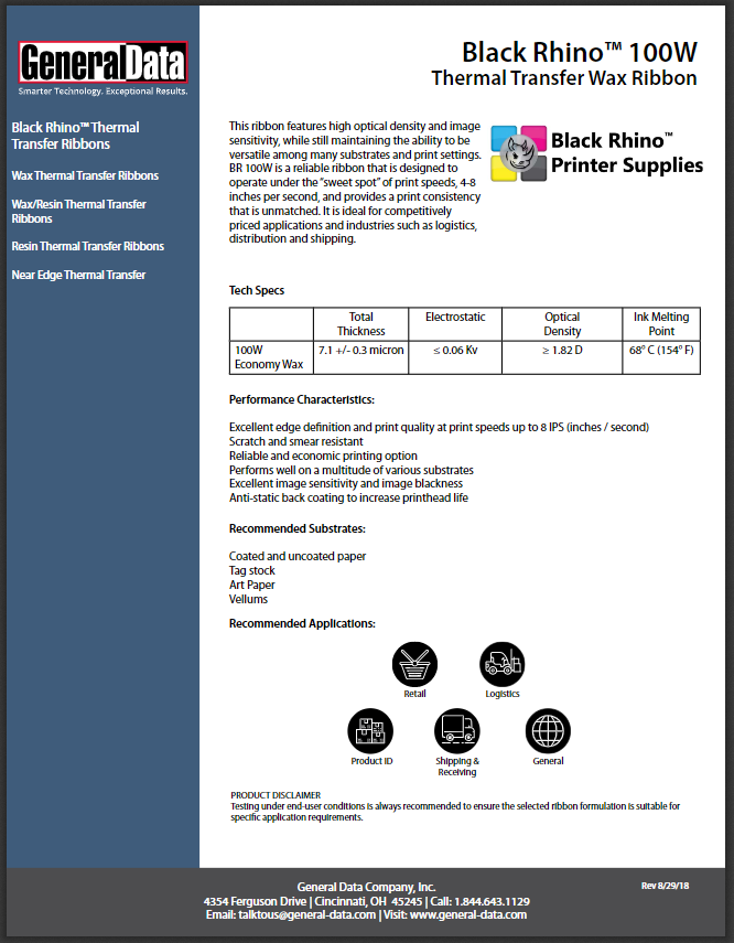 Black Rhino 100W Ribbon Product Brochure