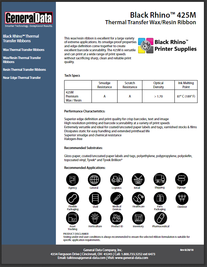 Black Rhino 425M Ribbon Product Brochure