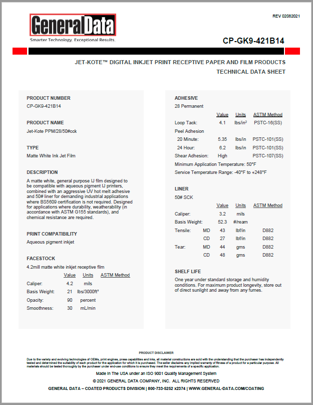 Jet-Kote CP-GK9-421B14 Technical Data Sheet