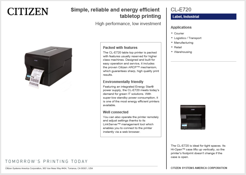 Citizen E720 Product Brochure