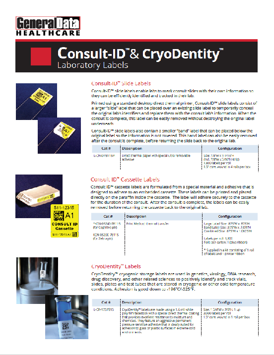 Consult-ID™ & CyoDentity™ Laboratory Labels Product Brochure