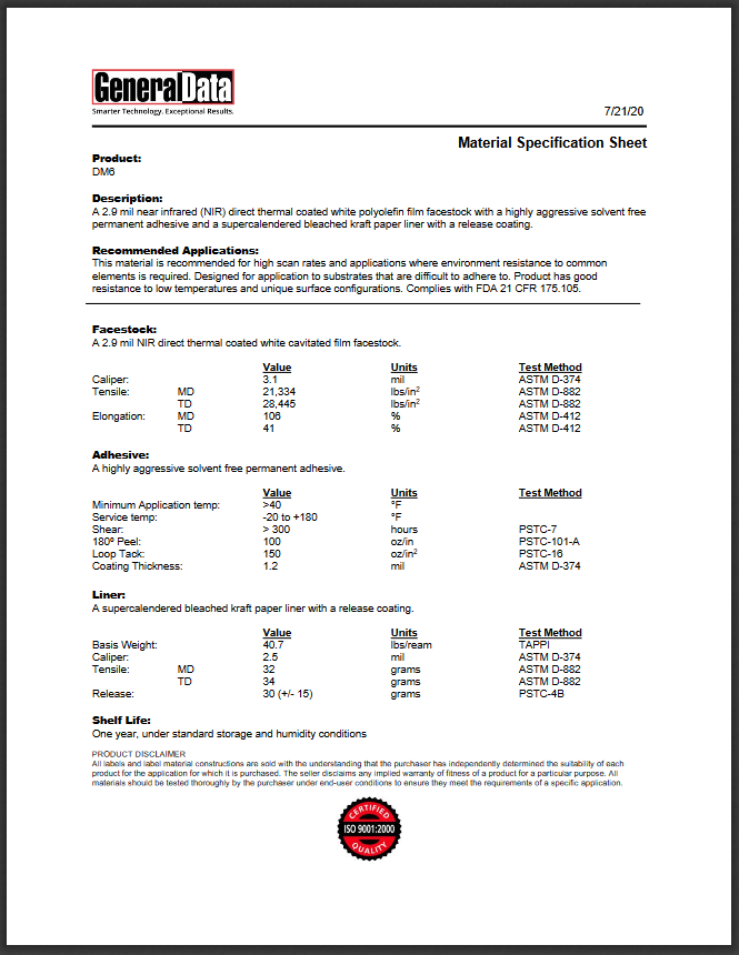 DM6 Specification Sheet