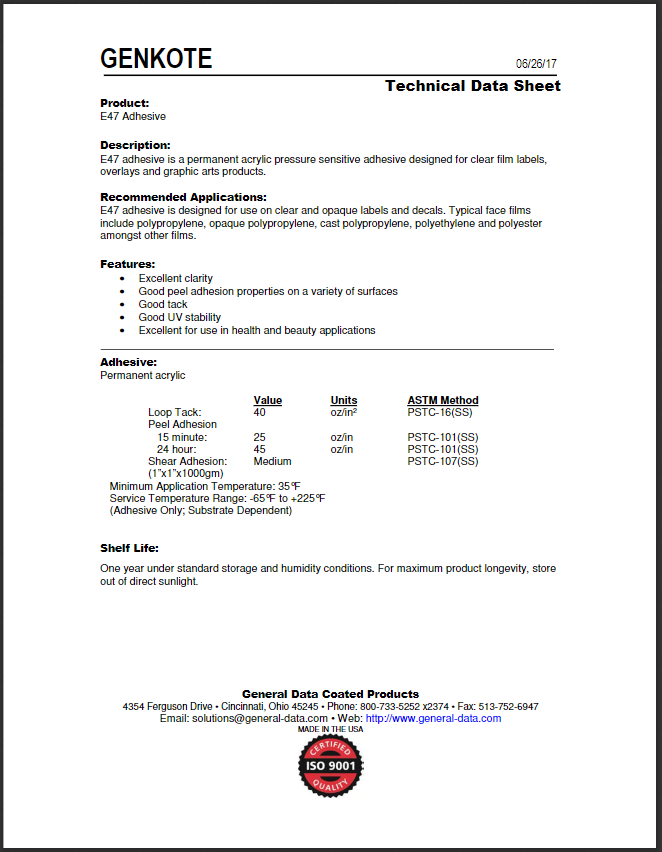 E47 Adhesive Technical Data Sheet