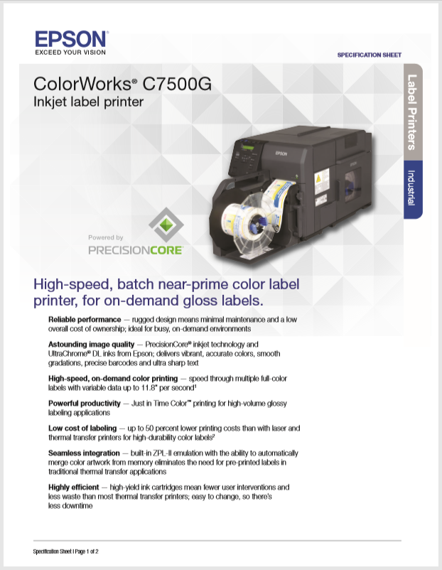 Epson ColorWorks C7500 Label Printer Product Brochure