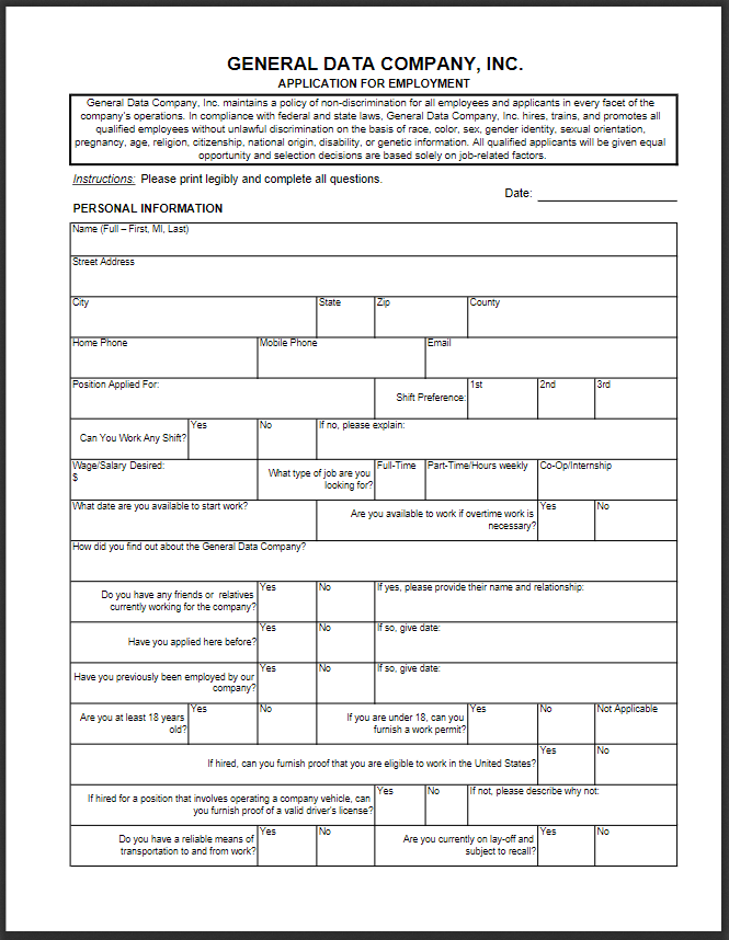 General Data Employment Application