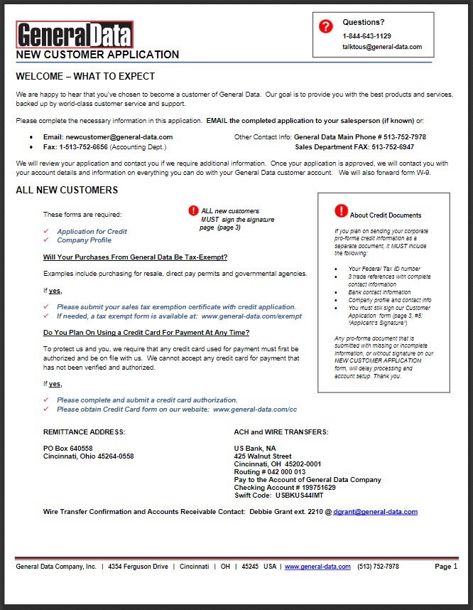 General Data New Customer Application - Terms, Credit Card, Sales Tax Exemption