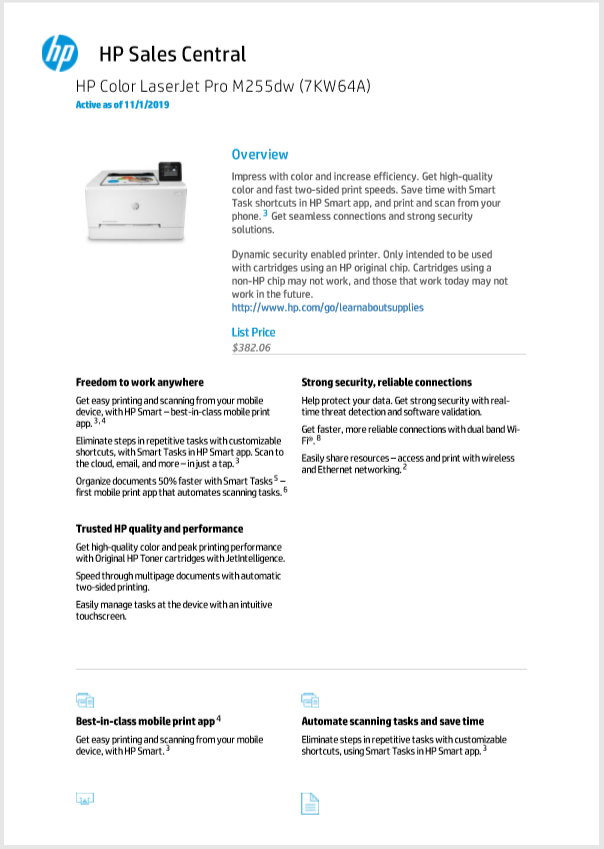 HP M255dw Color Printer Product Brochure