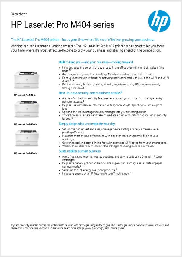 HP M404dn Monochrome Printer Product Brochure General Data Company, Inc. HP M404dn Monochrome Printer Product Brochure General Data Company, Inc.